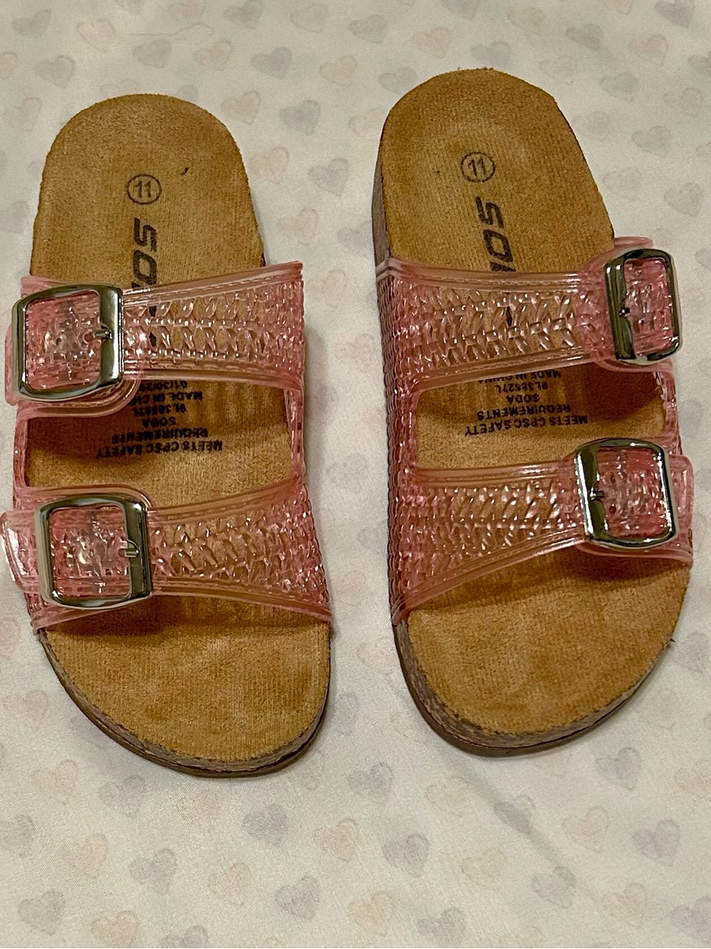 Girls Pink Double-Buckle Jelly Slide Sandals Size 11 by Soda